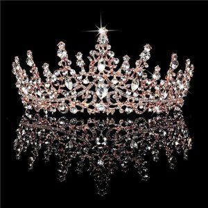 Crystal Wedding Tiara for Women Rose Gold Crown Royal Queen Headband Metal